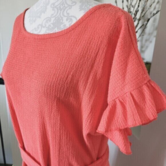 MICHAEL KORS Crinkle Crepe Ruffled Flutter sleeve Gauze  Dress  Sz Lrg NWT - Picture 5 of 12